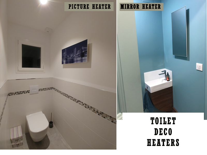 Examples of real projects of narrow (space saving) electric heaters for toilets - Source HeatGood Degxel